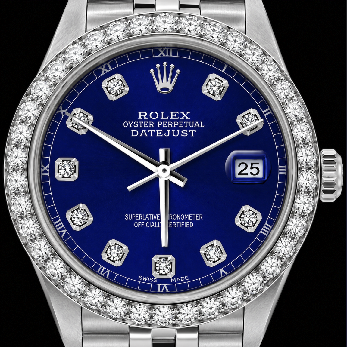 Rolex Datejust 16200 36 mm Armbanduhr aus Edelstahl mit blauem Diamantzifferblatt
