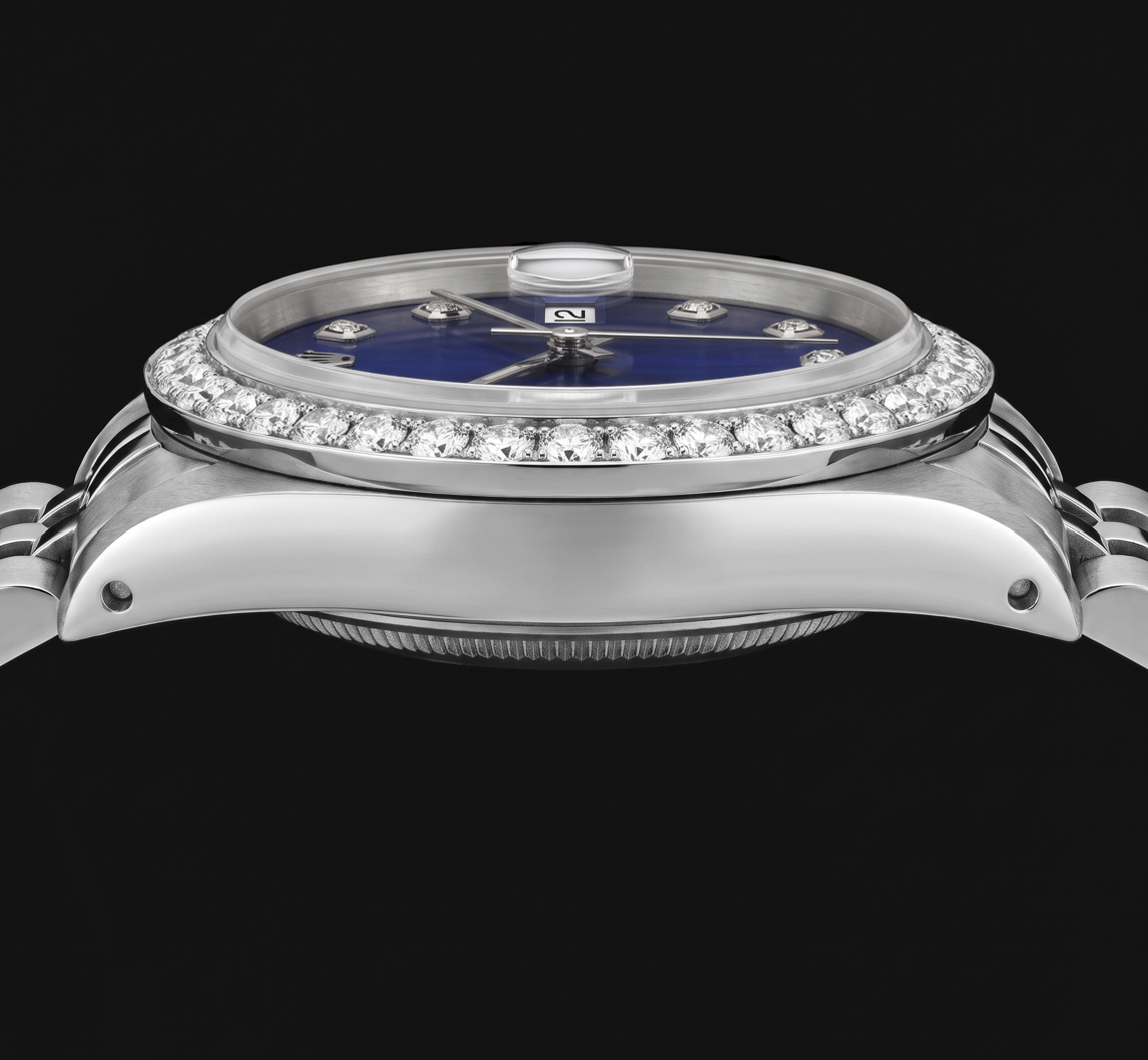 Rolex Datejust 16200 36 mm Armbanduhr aus Edelstahl mit blauem Diamantzifferblatt