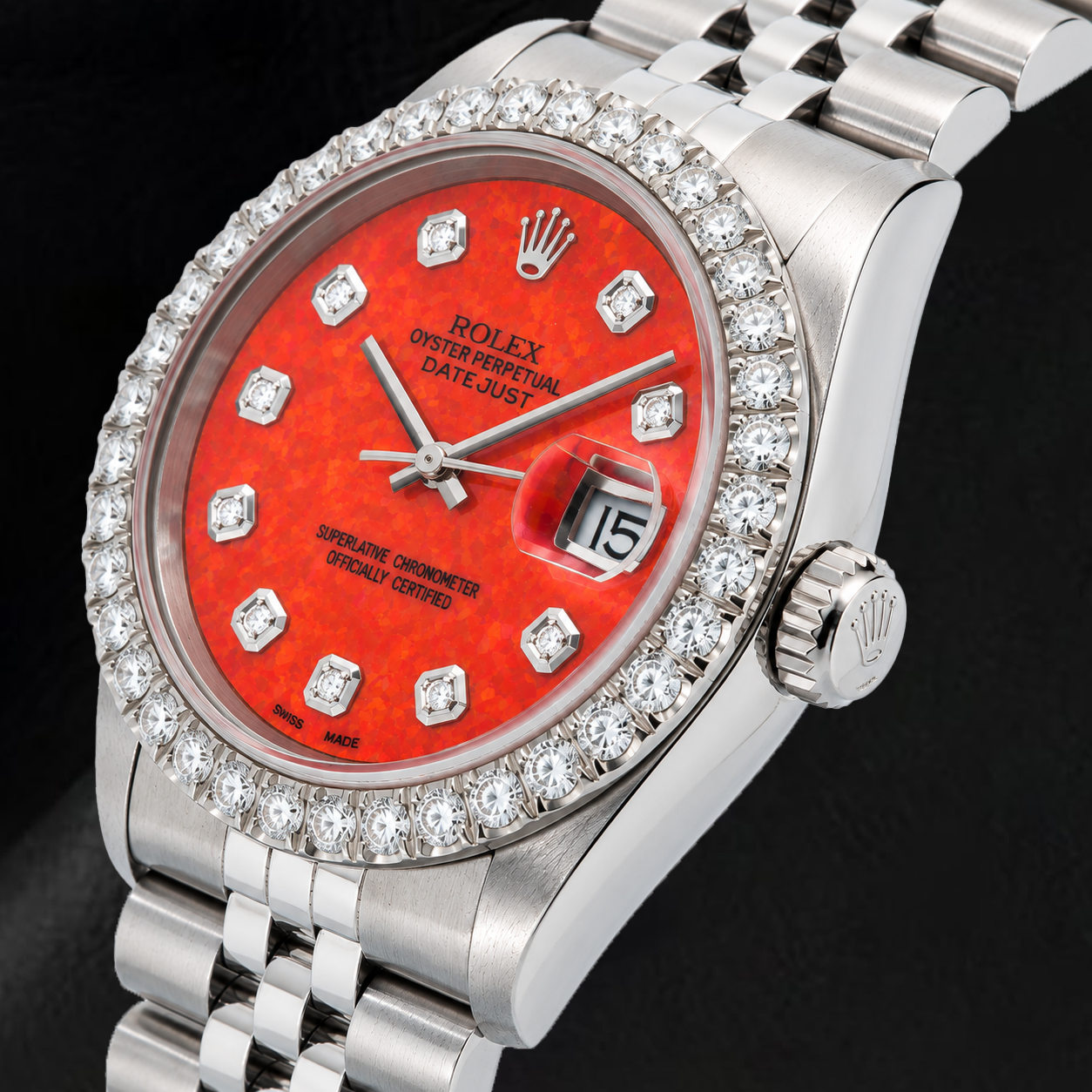 Rolex Datejust 16200 36 mm Edelstahluhr mit rotem Diamantzifferblatt