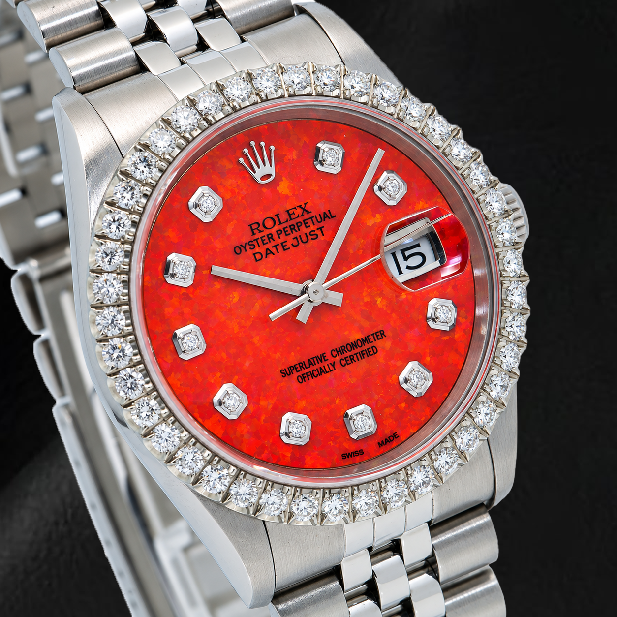 Rolex Datejust 16200 36 mm Edelstahluhr mit rotem Diamantzifferblatt