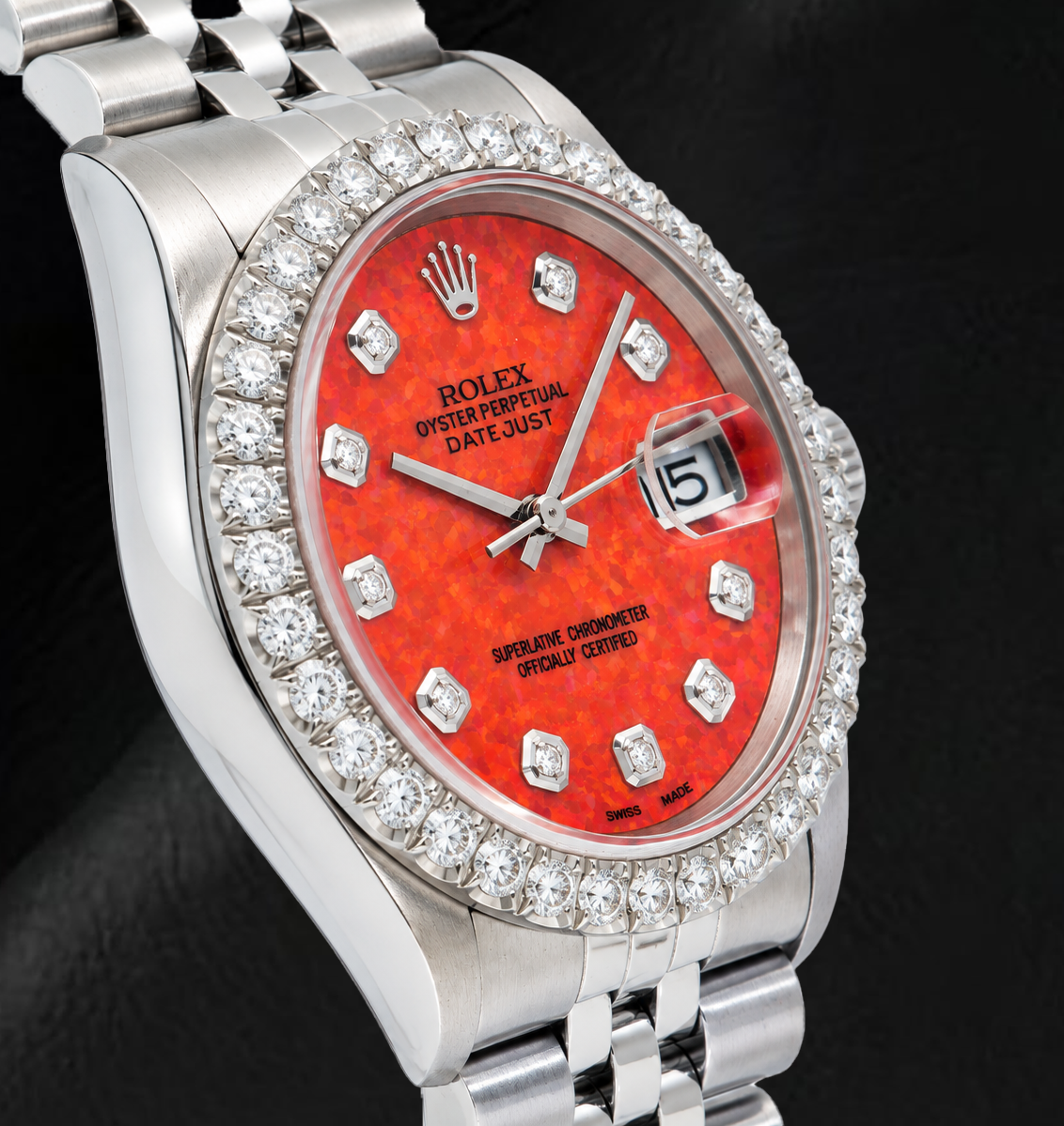 Rolex Datejust 16200 36 mm Edelstahluhr mit rotem Diamantzifferblatt