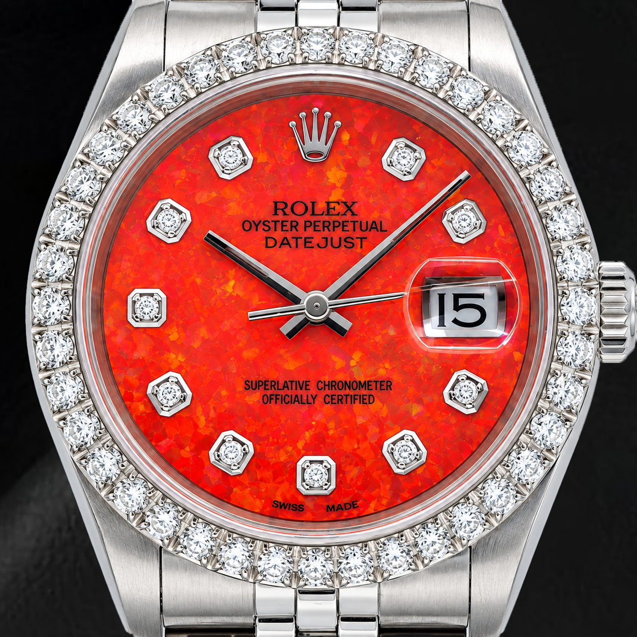 Rolex Datejust 16200 36 mm Edelstahluhr mit rotem Diamantzifferblatt