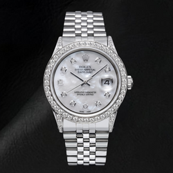 Rolex Datejust 16200 36 mm Edelstahl-Uhr mit weißem Perlmutt-Diamantzifferblatt