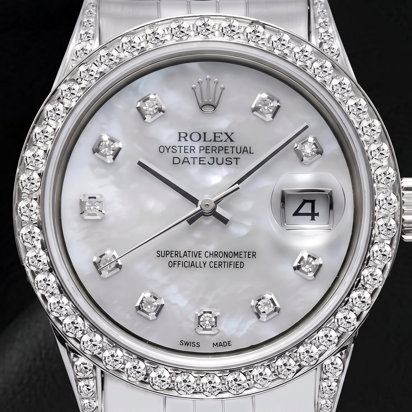 Rolex Datejust 16200 36 mm Edelstahl-Uhr mit weißem Perlmutt-Diamantzifferblatt