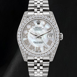 Rolex Datejust 16200 36 mm Edelstahl Armbanduhr mit weißem Perlmutt-Diamantzifferblatt und römischen Ziffern