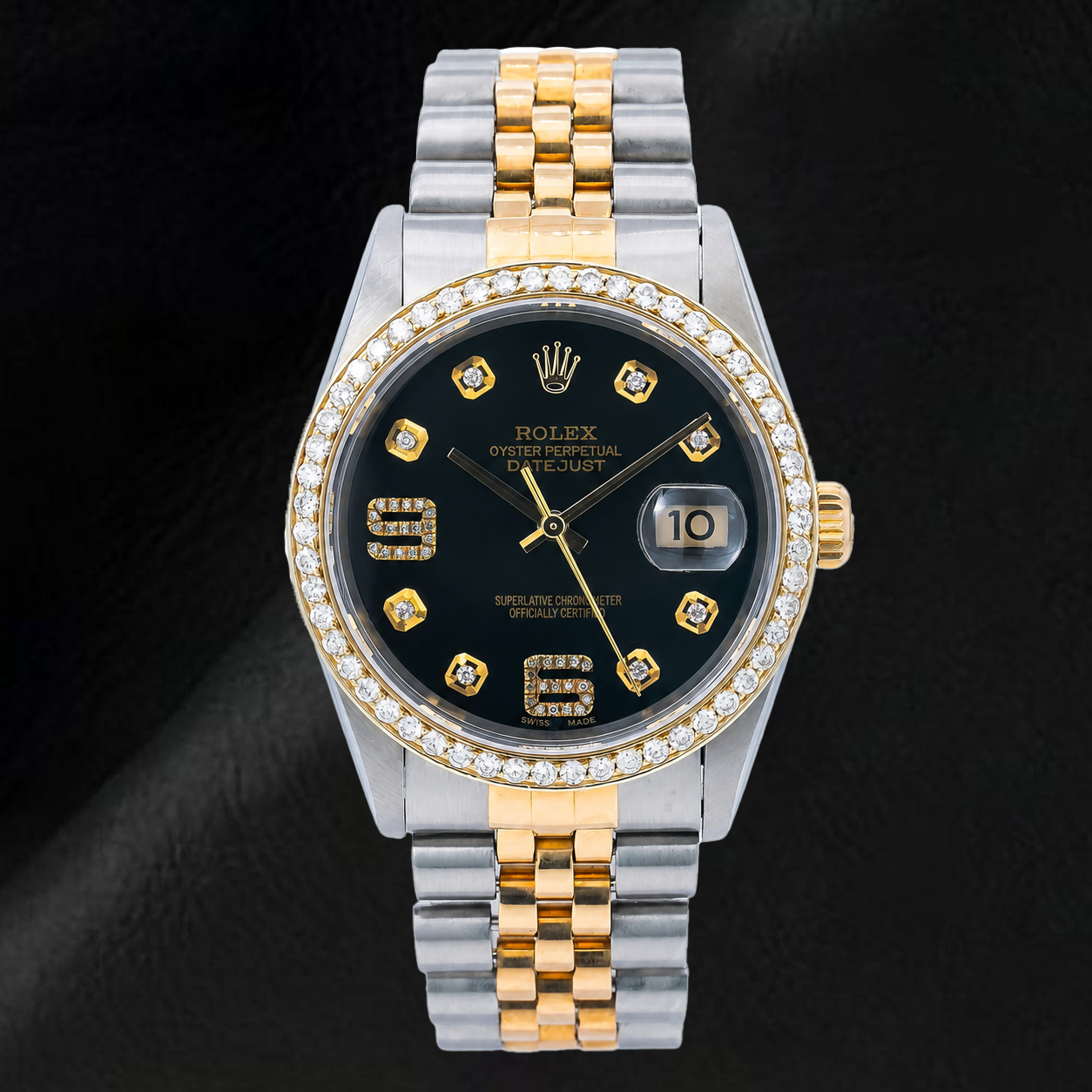 Rolex Datejust 16233 36 mm Bicolor-Uhr mit schwarzem Diamantzifferblatt und arabischen Ziffern