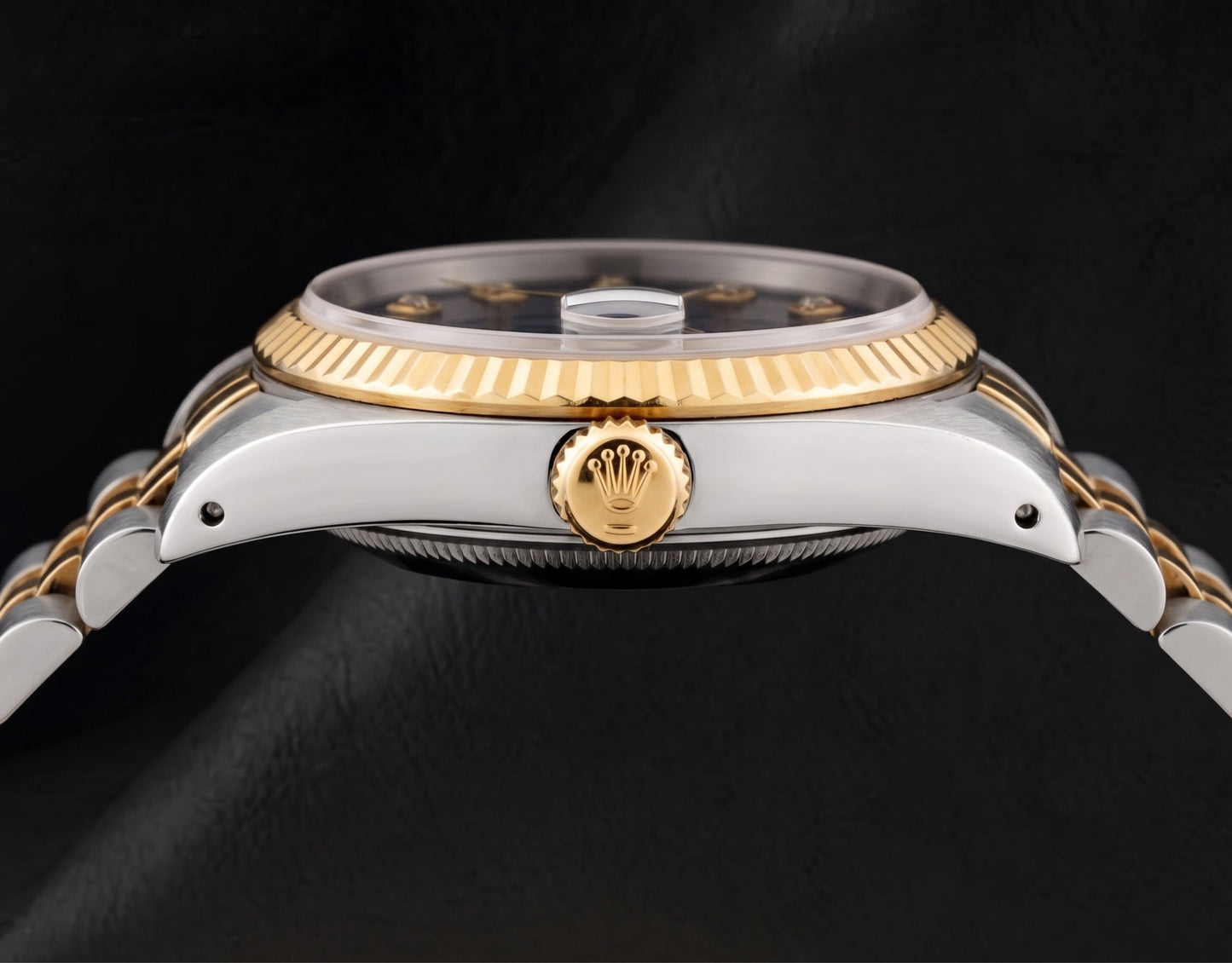 Rolex Datejust 16233 36 mm Bicolor Uhr mit schwarzem Diamantzifferblatt