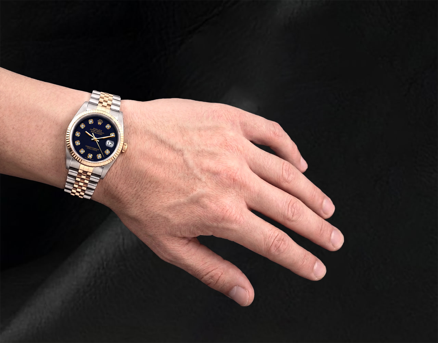 Rolex Datejust 16233 36 mm Bicolor Uhr mit schwarzem Diamantzifferblatt
