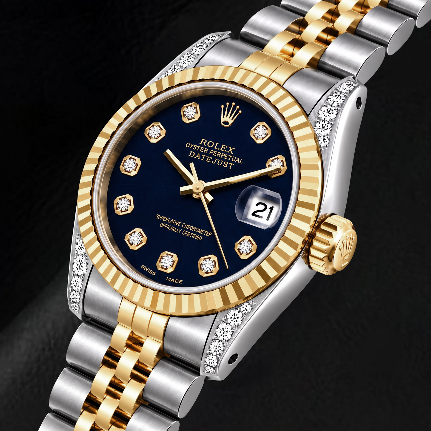 Rolex Datejust 16233 36 mm Bicolor-Uhr mit schwarzem Diamantzifferblatt