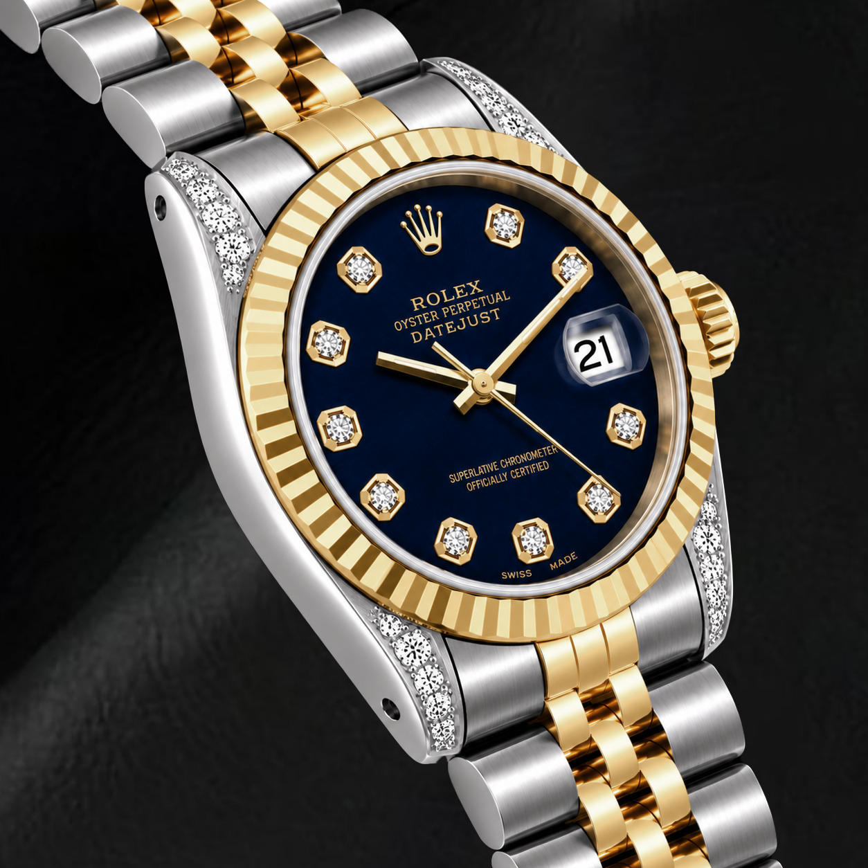 Rolex Datejust 16233 36 mm Bicolor-Uhr mit schwarzem Diamantzifferblatt