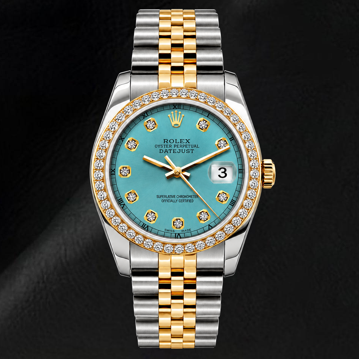 Rolex Datejust 16233 36 mm Blaues Diamantzifferblatt Bicolor Jubilé-Armband Uhr