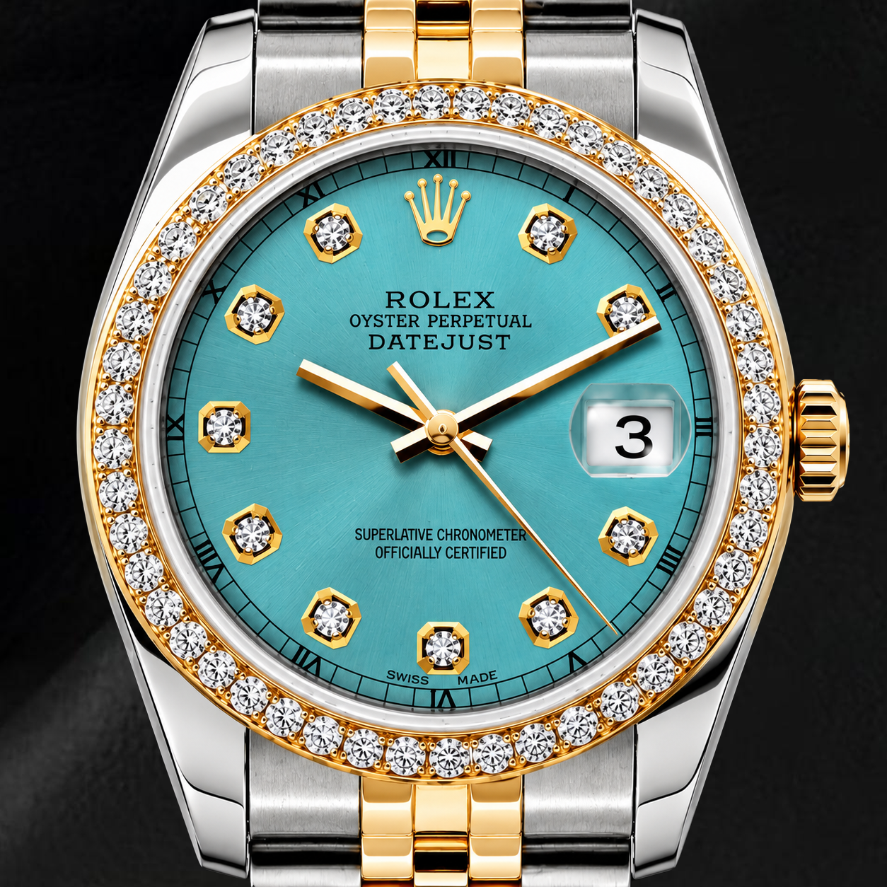 Rolex Datejust 16233 36 mm Blaues Diamantzifferblatt Bicolor Jubilé-Armband Uhr
