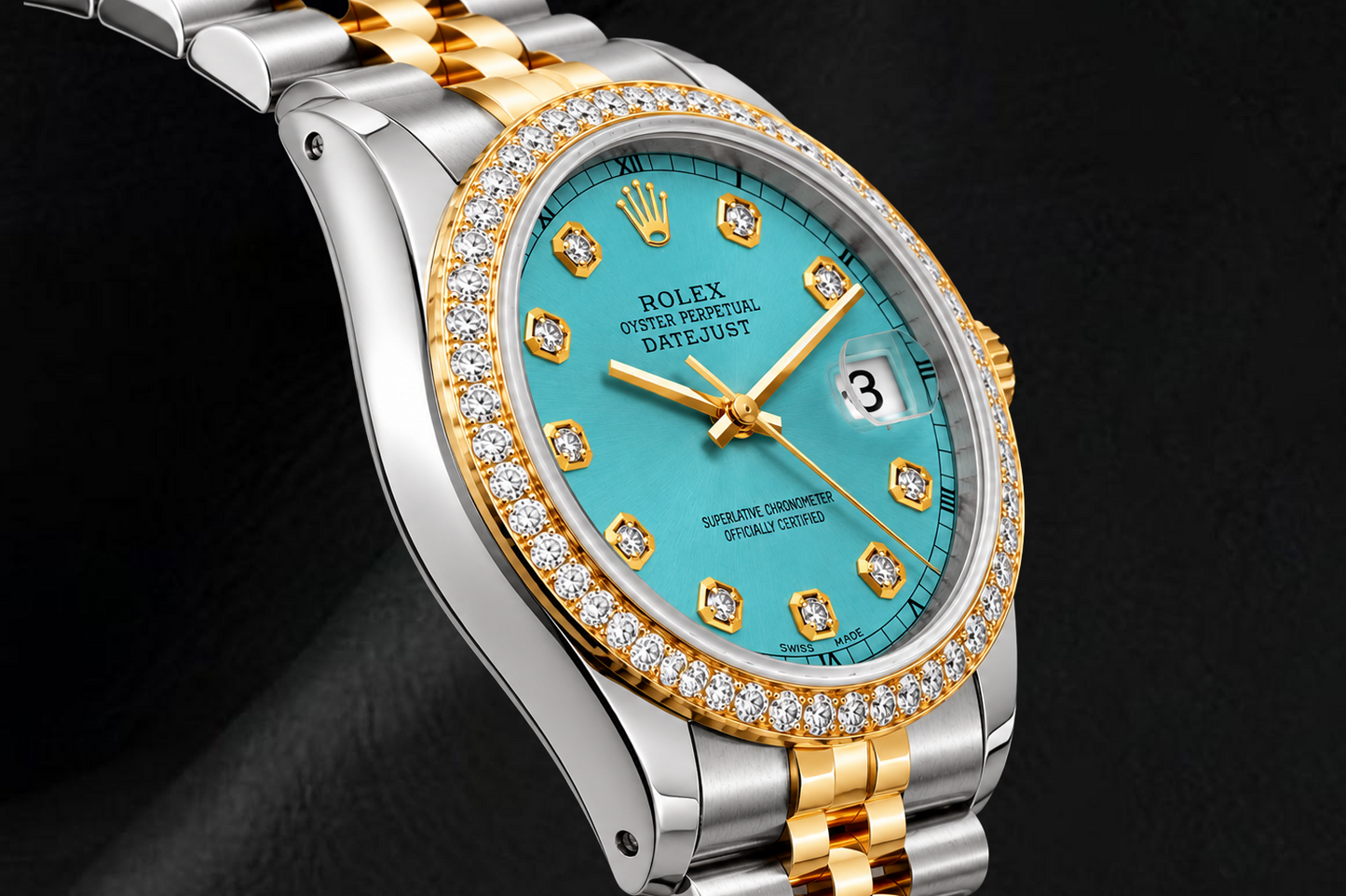 Rolex Datejust 16233 36 mm Blaues Diamantzifferblatt Bicolor Jubilé-Armband Uhr
