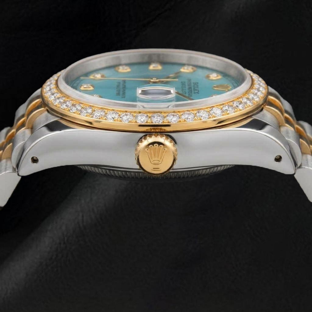 Rolex Datejust 16233 36 mm Blaues Diamantzifferblatt Bicolor Jubilé-Armband Uhr