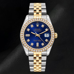 Rolex Datejust 16233 36 mm Bicolor Uhr Blaues Diamantzifferblatt