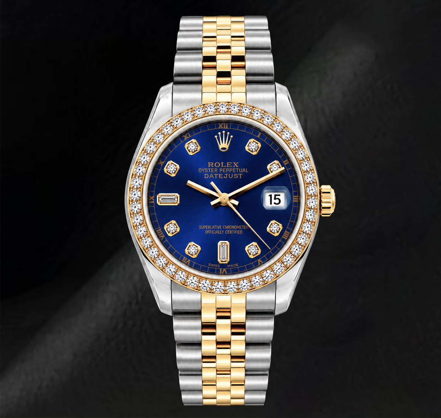 Rolex Datejust 16233 36 mm Bicolor Uhr Blaues Diamantzifferblatt