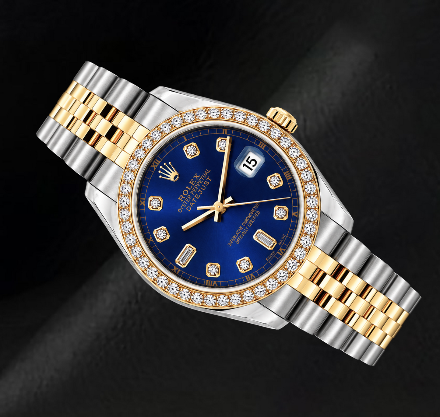 Rolex Datejust 16233 36 mm Bicolor Uhr Blaues Diamantzifferblatt
