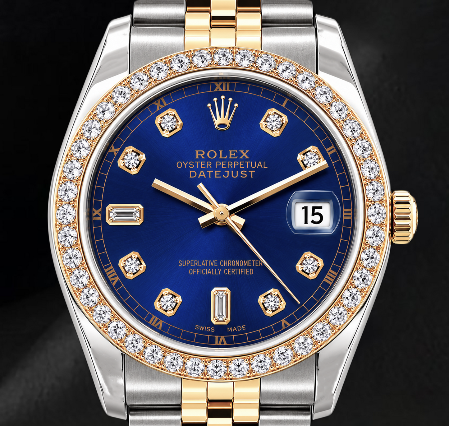 Rolex Datejust 16233 36 mm Bicolor Uhr Blaues Diamantzifferblatt