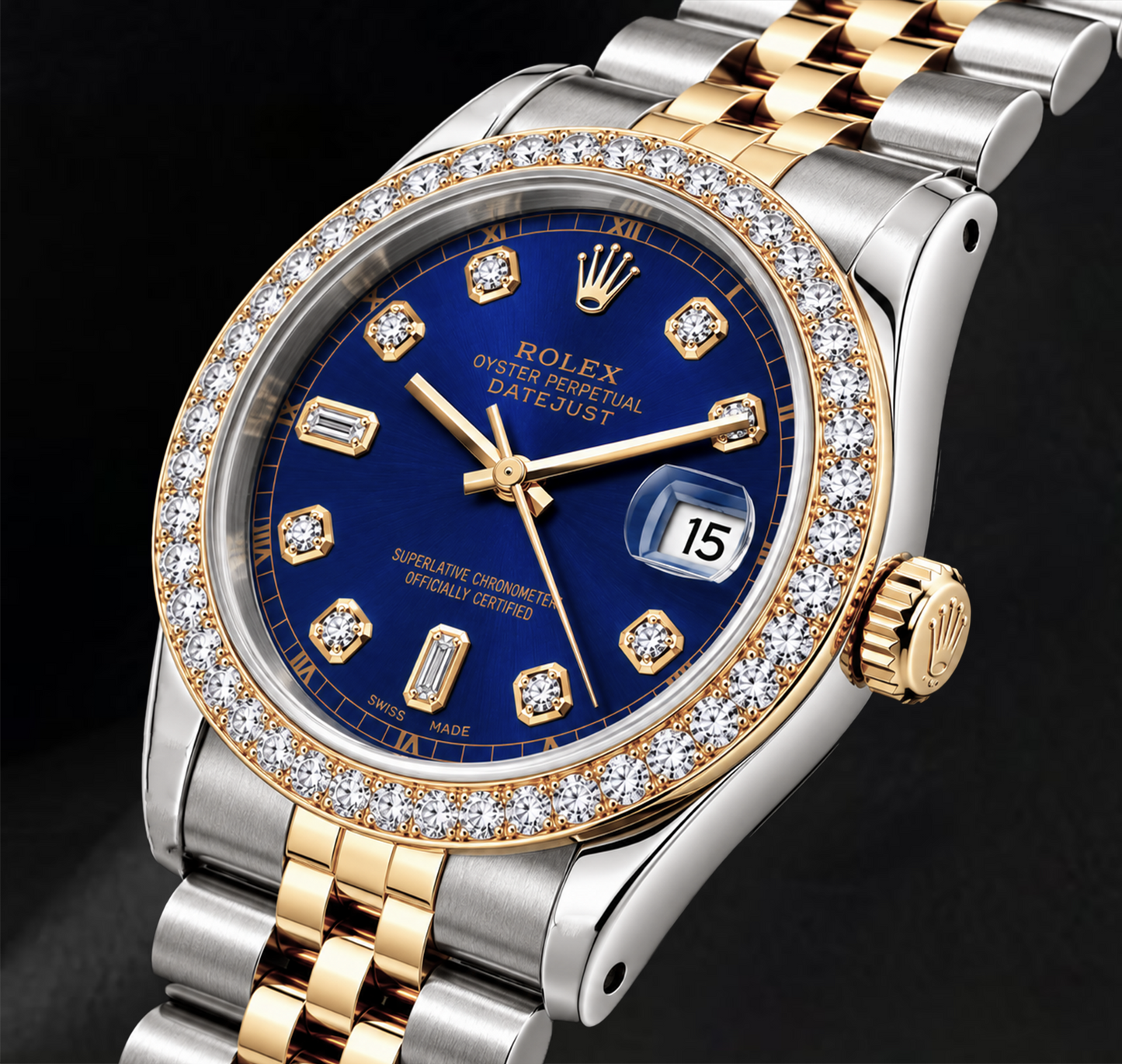 Rolex Datejust 16233 36 mm Bicolor Uhr Blaues Diamantzifferblatt