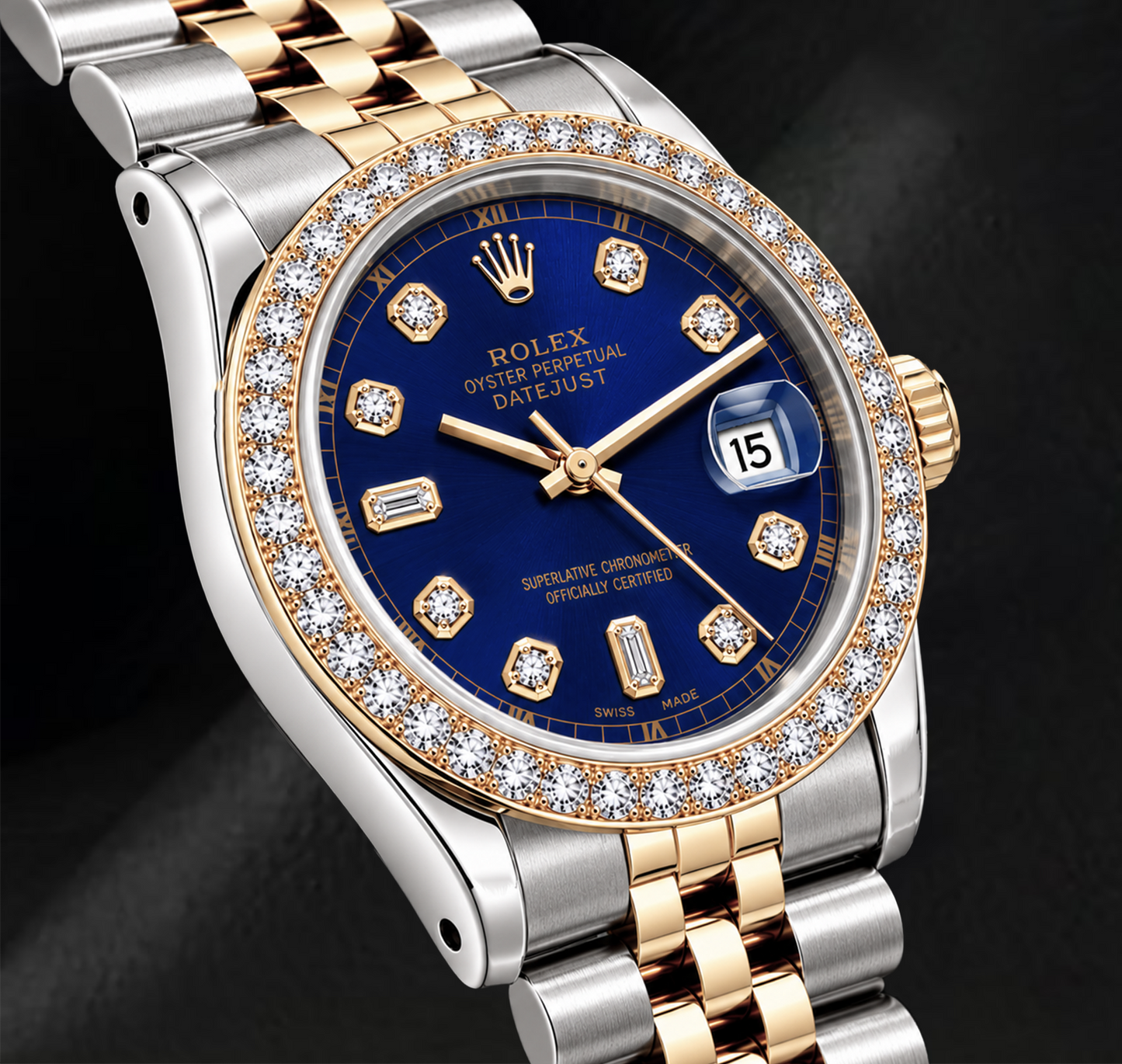 Rolex Datejust 16233 36 mm Bicolor Uhr Blaues Diamantzifferblatt