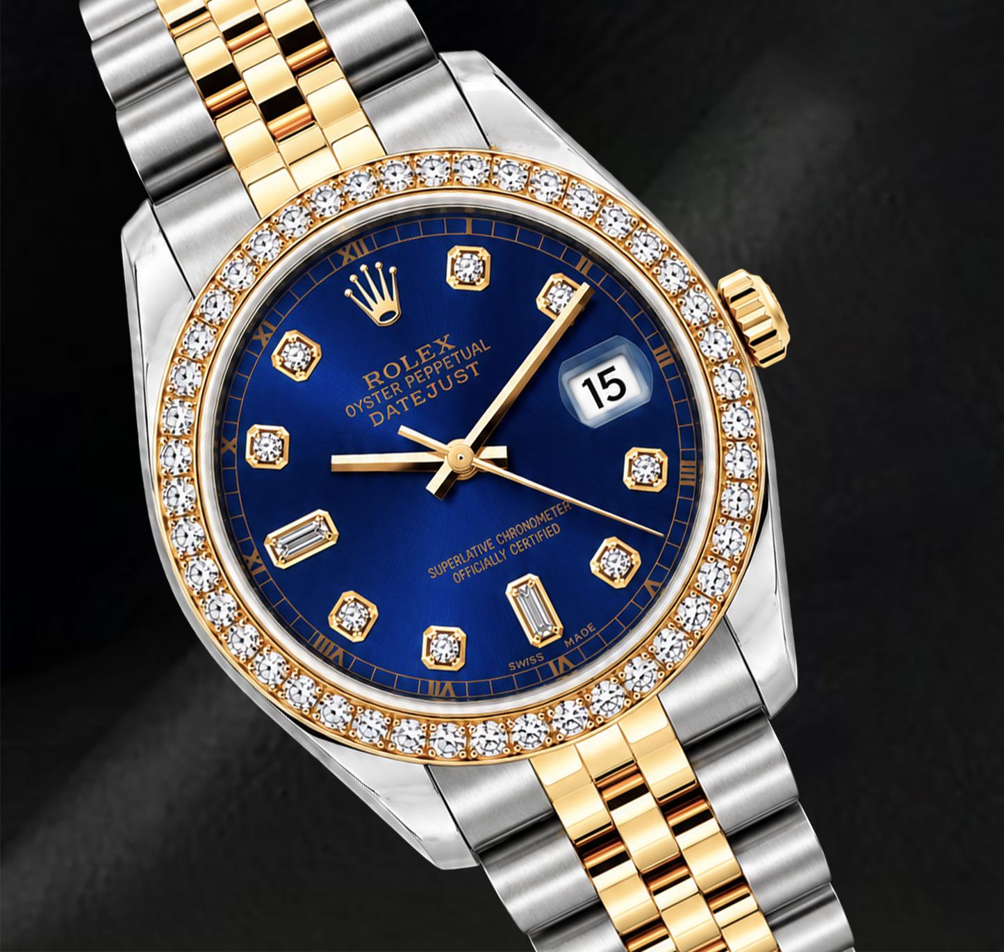 Rolex Datejust 16233 36 mm Bicolor Uhr Blaues Diamantzifferblatt