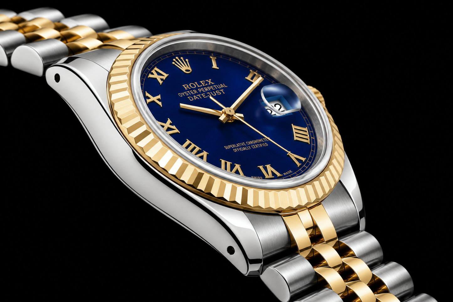 Rolex Datejust 16233 36 mm Bicolor Uhr mit blauem römischem Zifferblatt