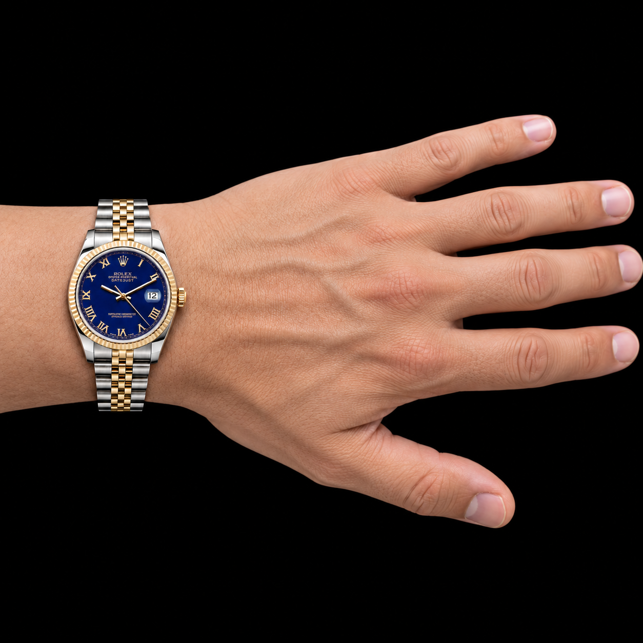 Rolex Datejust 16233 36 mm Bicolor Uhr mit blauem römischem Zifferblatt