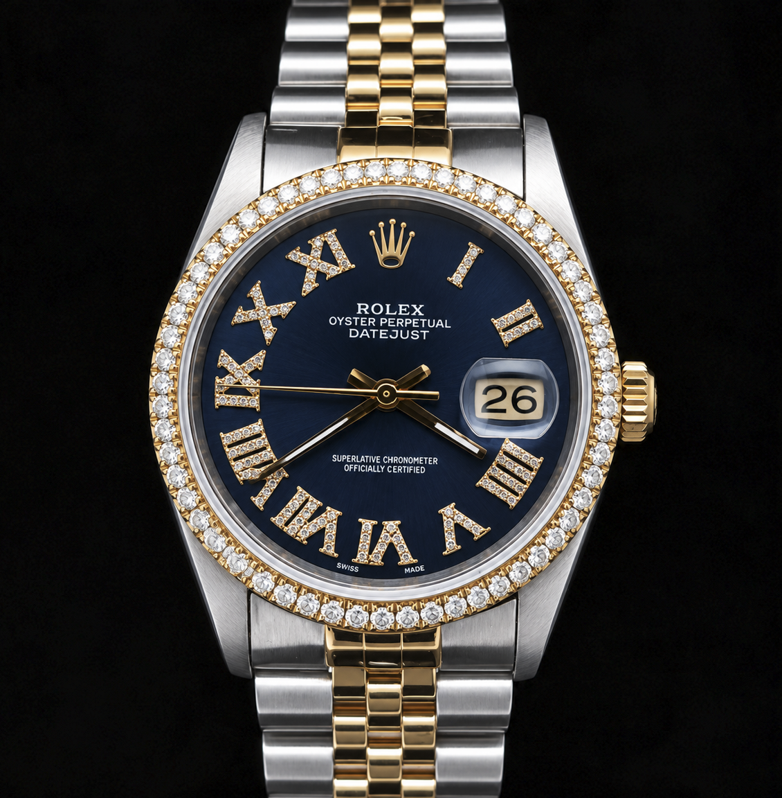 Rolex Datejust 16233 36 mm Bicolor Uhr mit blauem römischem Diamantzifferblatt