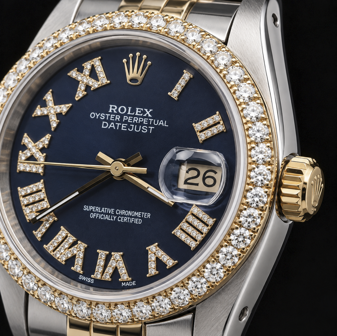 Rolex Datejust 16233 36 mm Bicolor Uhr mit blauem römischem Diamantzifferblatt