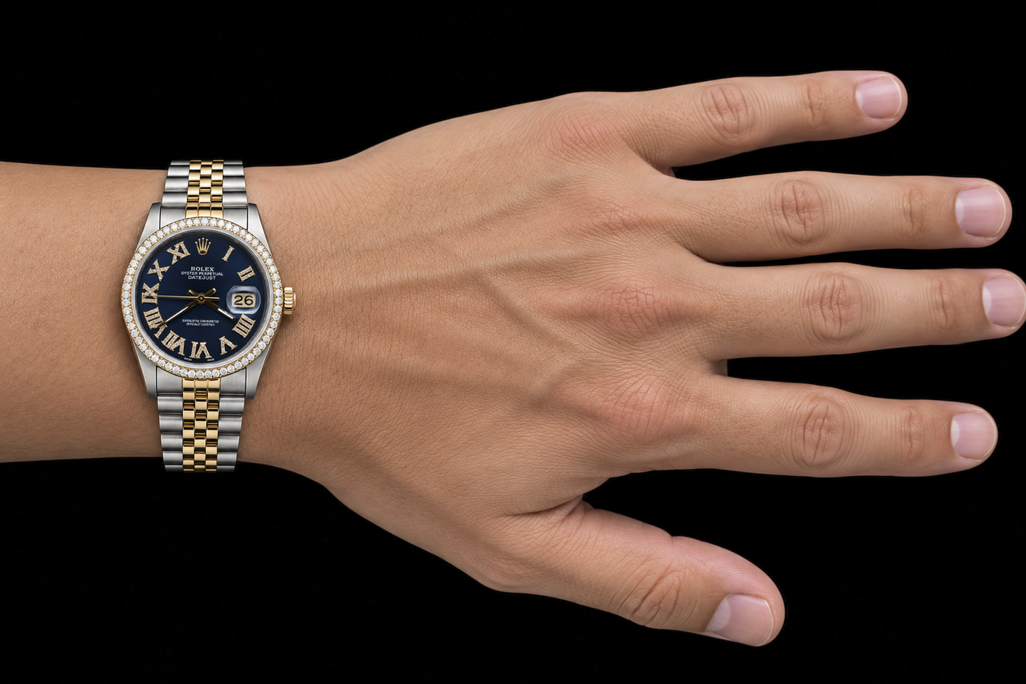 Rolex Datejust 16233 36 mm Bicolor Uhr mit blauem römischem Diamantzifferblatt