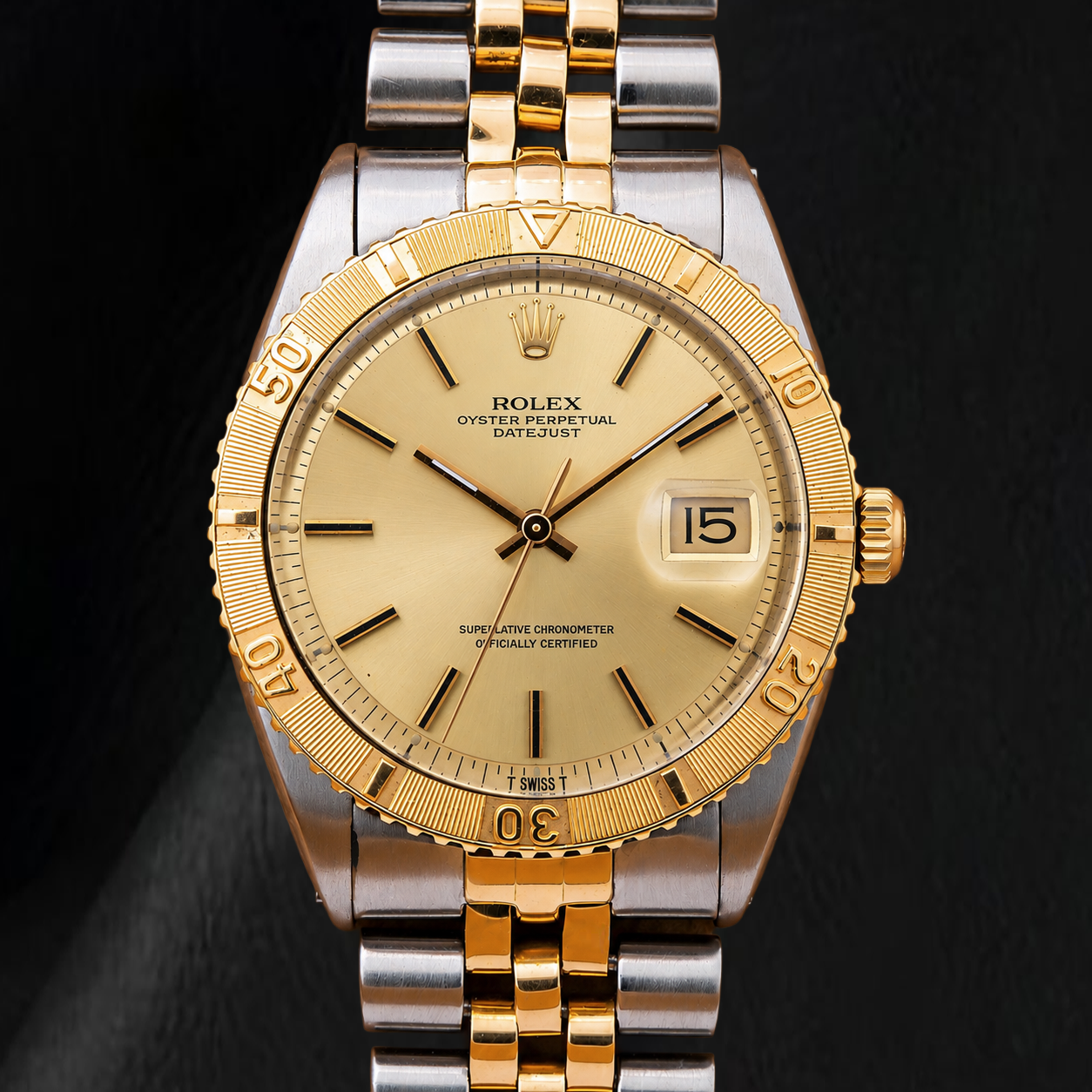 Rolex Datejust 16233 36 mm Bicolor Uhr Champagner-Zifferblatt mit Stabindizes