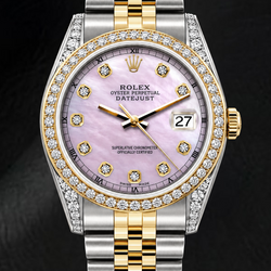Rolex Datejust 16233 36 mm Bicolor-Uhr mit rosa Perlmutt-Diamantzifferblatt