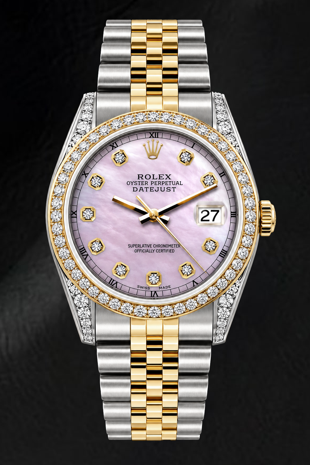 Rolex Datejust 16233 36 mm Bicolor-Uhr mit rosa Perlmutt-Diamantzifferblatt