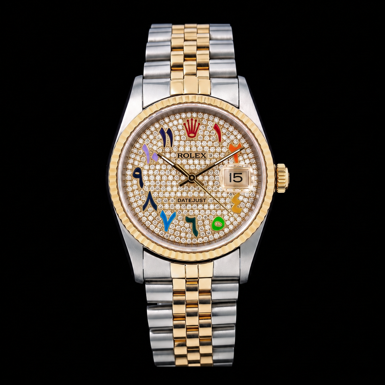 Rolex Datejust 16233 36 mm Regenbogen Ost-Arabisch Diamantzifferblatt Bicolor Uhr
