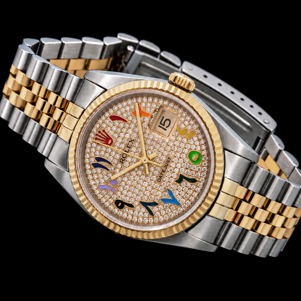 Rolex Datejust 16233 36 mm Regenbogen Ost-Arabisch Diamantzifferblatt Bicolor Uhr