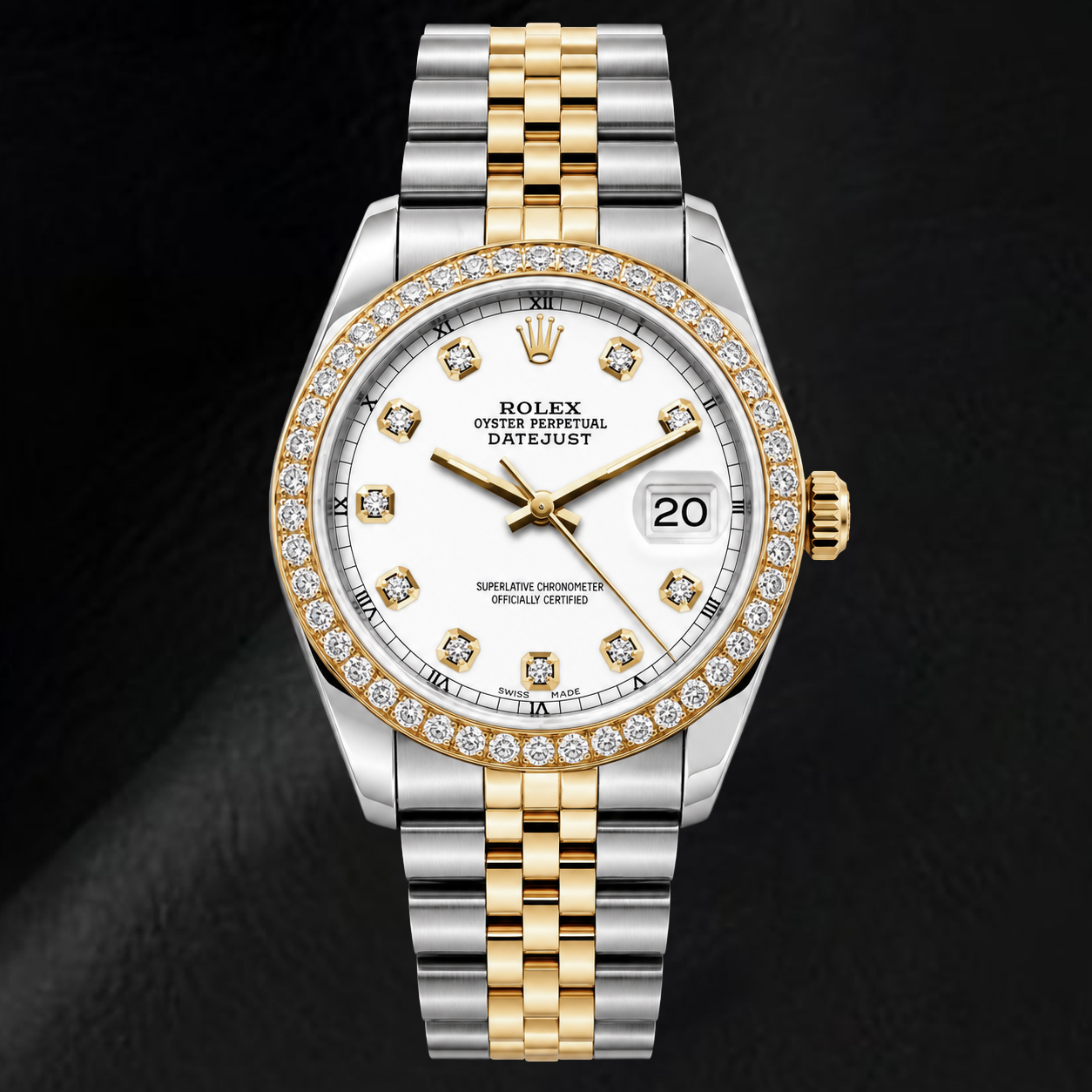 Rolex Datejust 16233 36 mm Bicolor-Uhr mit weißem Diamantzifferblatt