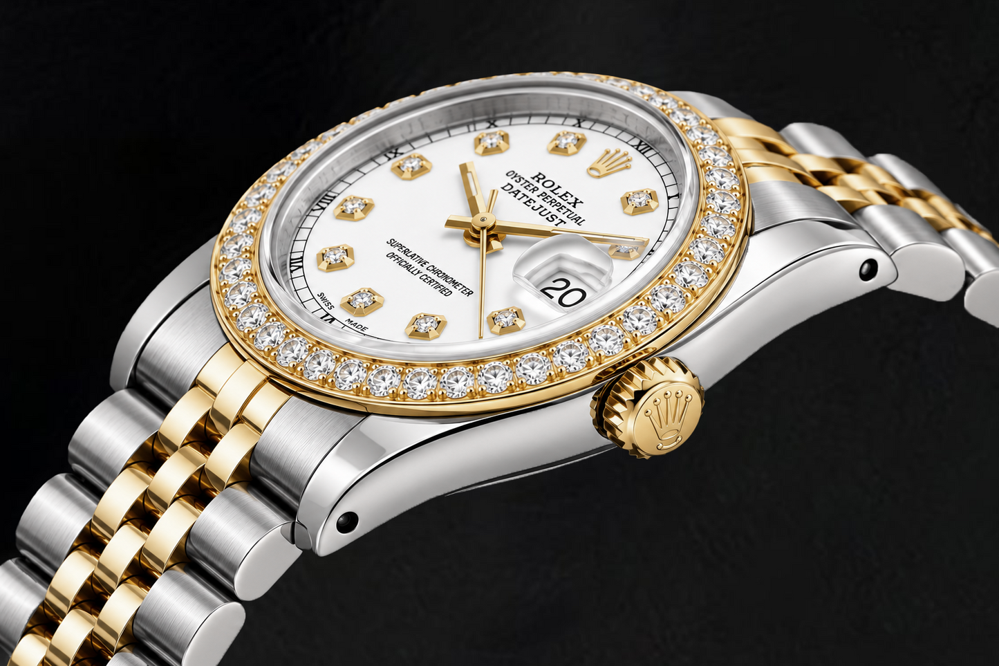 Rolex Datejust 16233 36 mm Bicolor-Uhr mit weißem Diamantzifferblatt