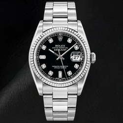Rolex Datejust 16234 36 mm Uhr aus Edelstahl mit schwarzem Diamantzifferblatt