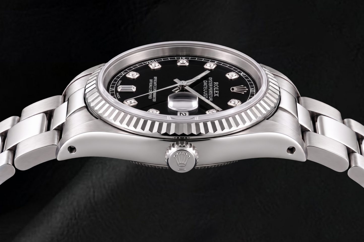 Rolex Datejust 16234 36 mm Uhr aus Edelstahl mit schwarzem Diamantzifferblatt