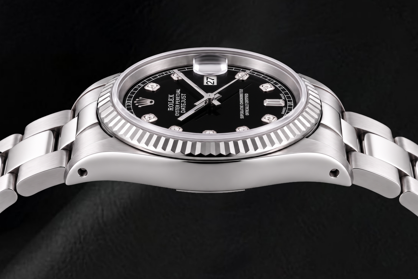 Rolex Datejust 16234 36 mm Uhr aus Edelstahl mit schwarzem Diamantzifferblatt