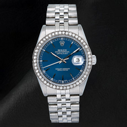 Rolex Datejust 16234 36 mm Edelstahl Uhr Blaues Zifferblatt mit Stabindizes
