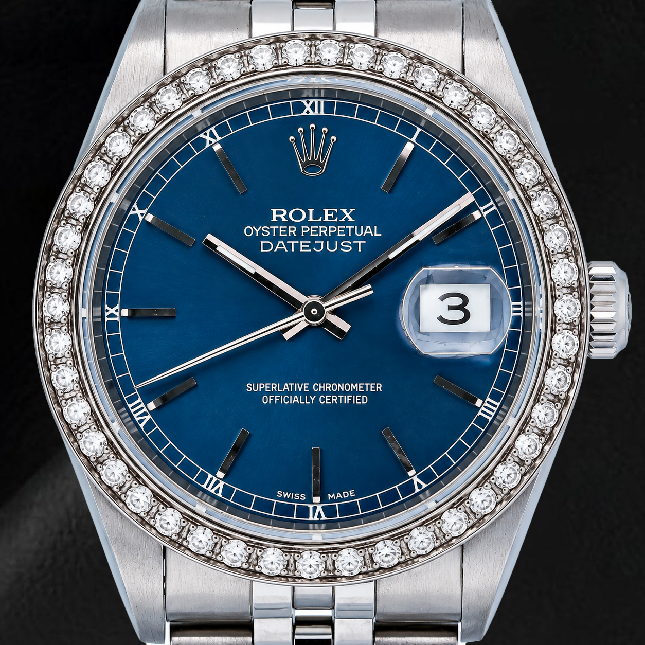 Rolex Datejust 16234 36 mm Edelstahl Uhr Blaues Zifferblatt mit Stabindizes