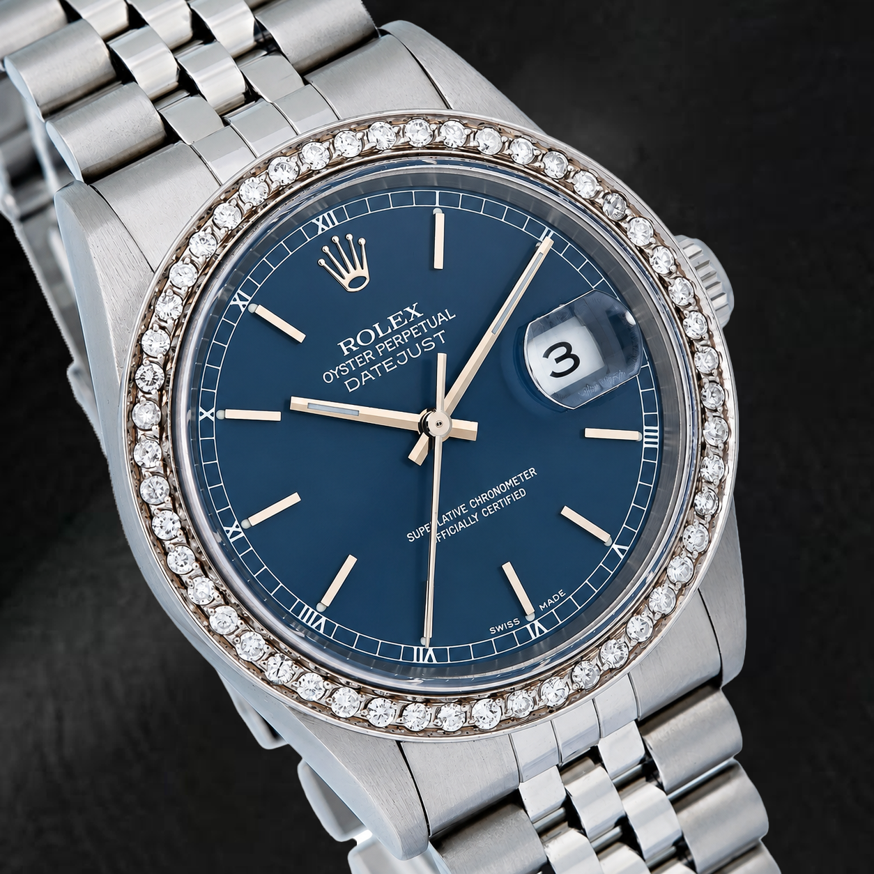 Rolex Datejust 16234 36 mm Edelstahl Uhr Blaues Zifferblatt mit Stabindizes