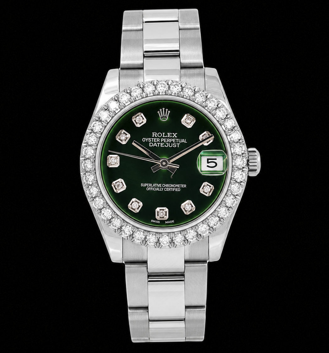 Rolex Datejust 178240 31 mm Uhr aus Edelstahl mit grünem Diamantzifferblatt