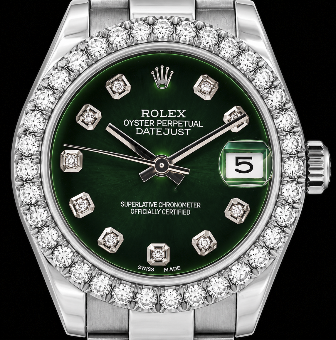 Rolex Datejust 178240 31 mm Uhr aus Edelstahl mit grünem Diamantzifferblatt