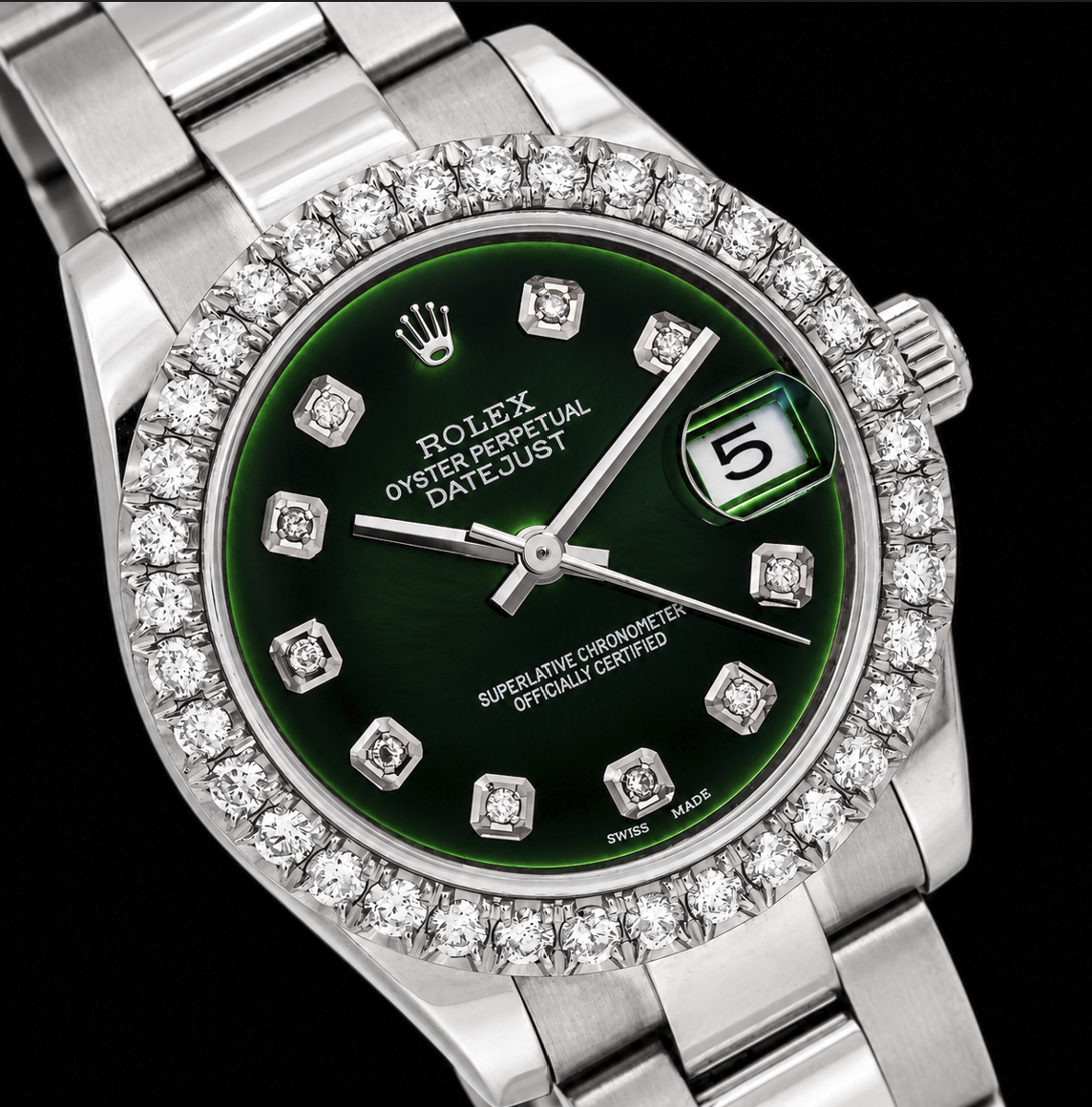 Rolex Datejust 178240 31 mm Uhr aus Edelstahl mit grünem Diamantzifferblatt