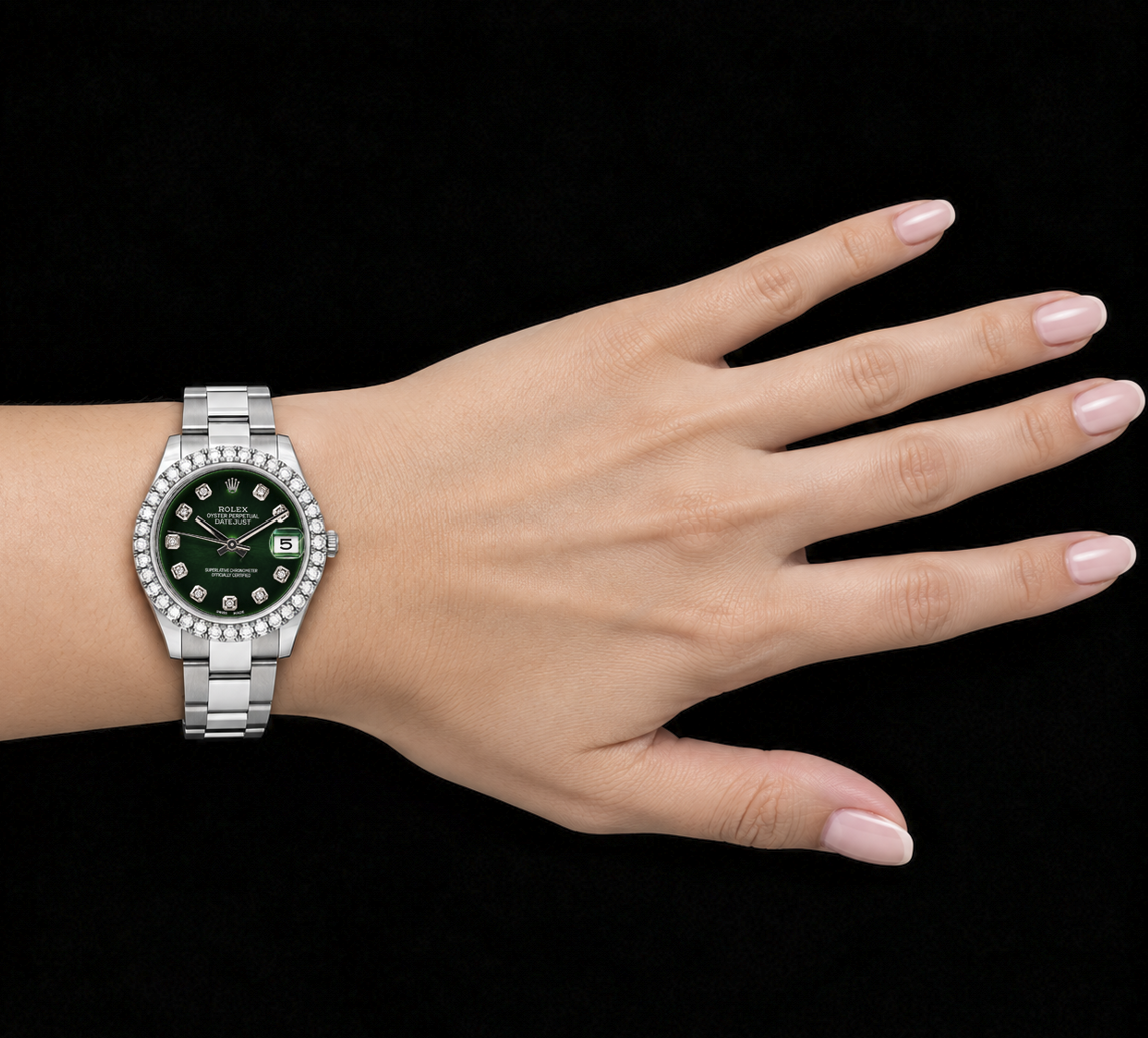 Rolex Datejust 178240 31 mm Uhr aus Edelstahl mit grünem Diamantzifferblatt