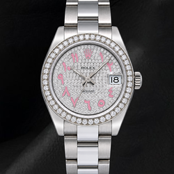 Rolex Datejust 178240 31 mm Edelstahl Uhr mit diamantbesetztem rosa ostarabischem Zifferblatt