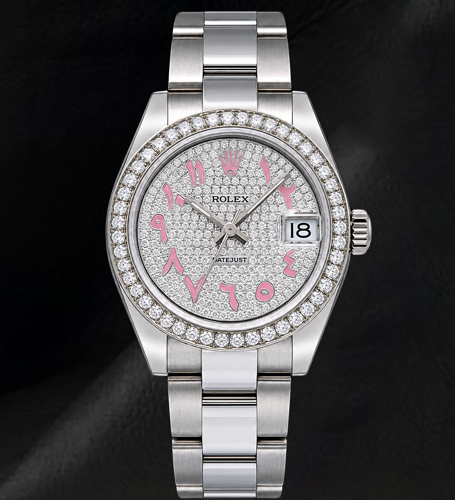Rolex Datejust 178240 31 mm Edelstahl Uhr mit diamantbesetztem rosa ostarabischem Zifferblatt