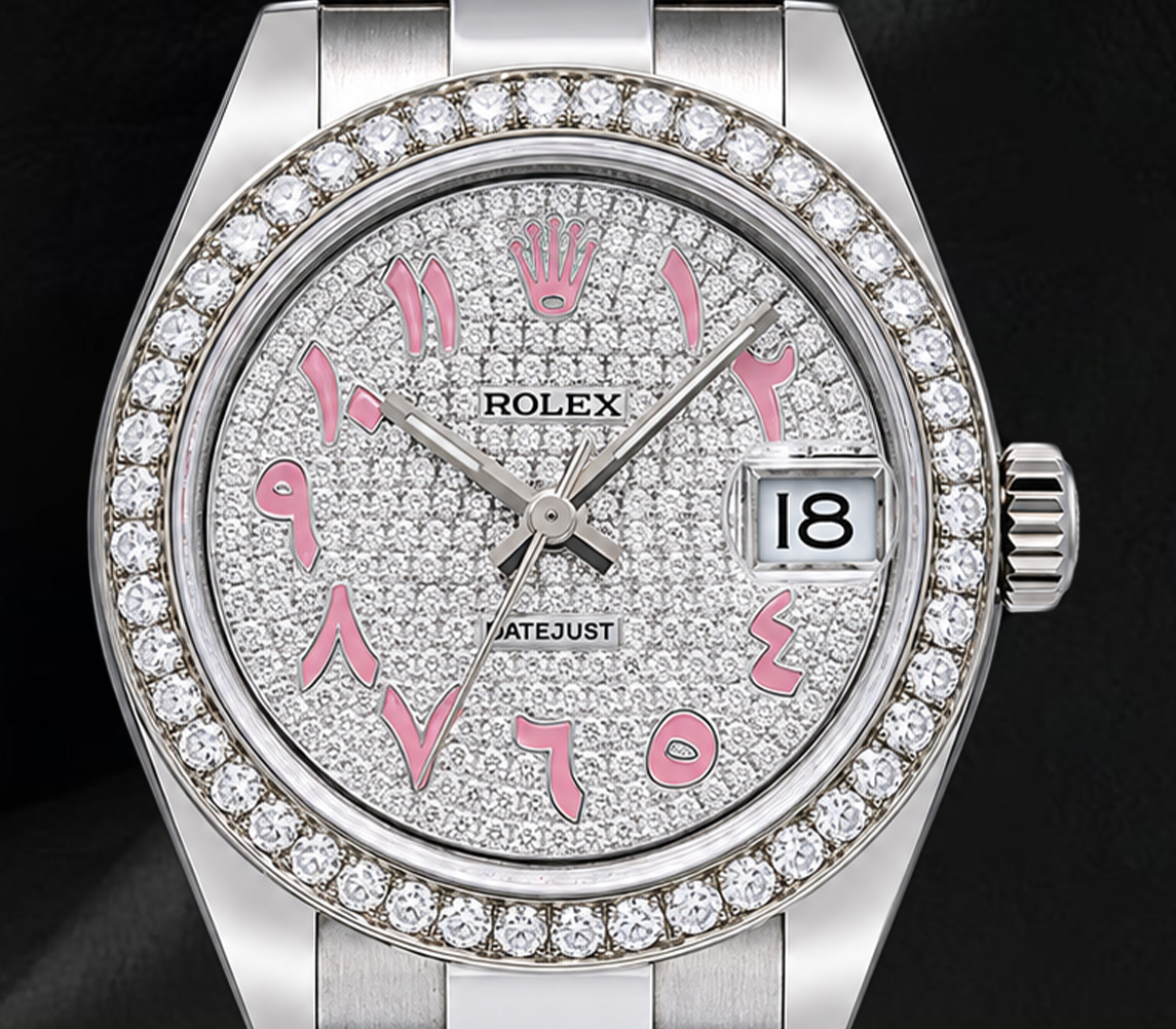 Rolex Datejust 178240 31 mm Edelstahl Uhr mit diamantbesetztem rosa ostarabischem Zifferblatt